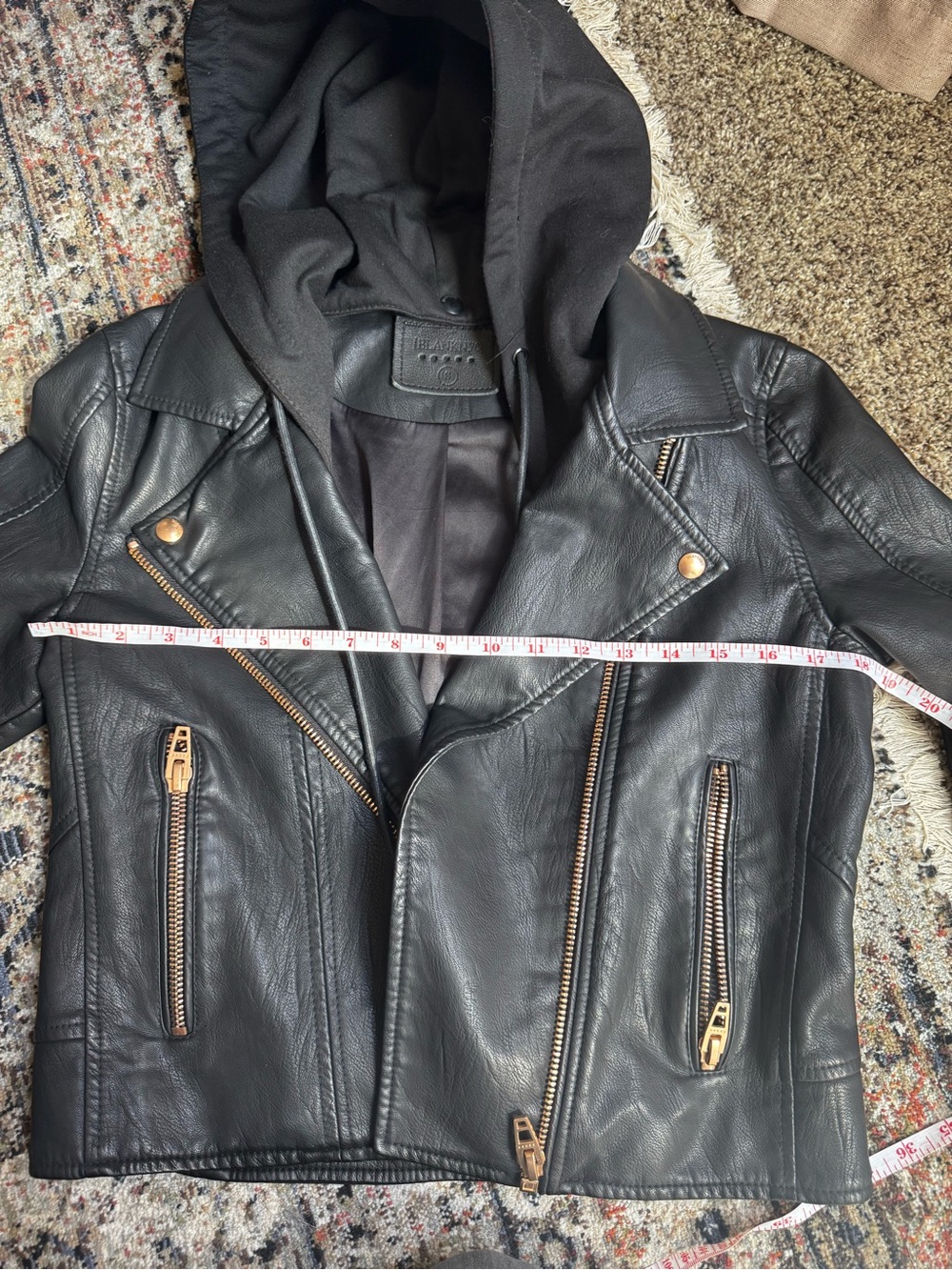 Blank NYC Black Faux Leather Hooded Moto Jacket with Gold Hardware - Picture 5 of 8